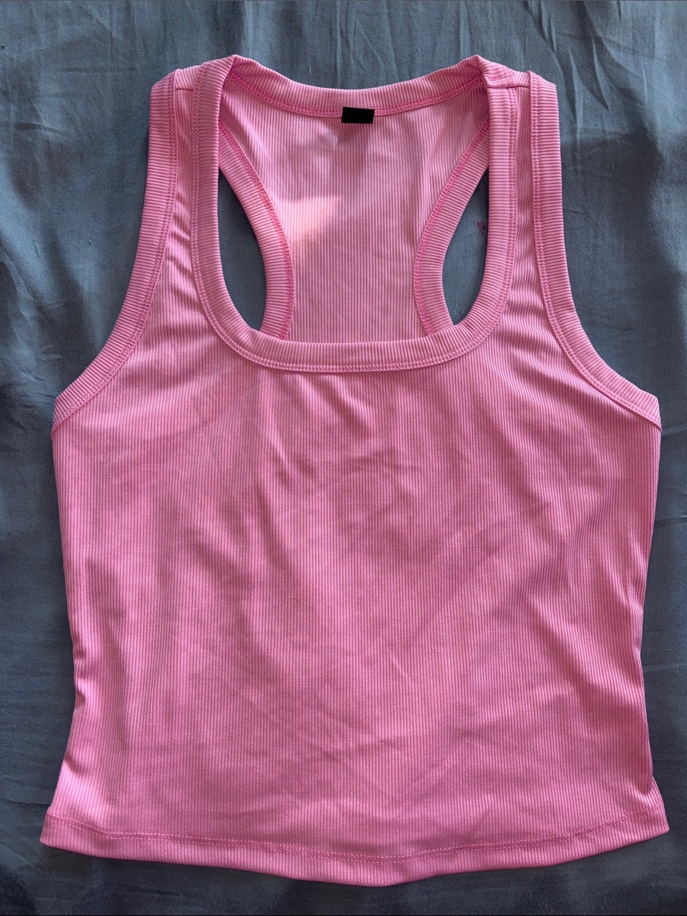 Ribbed Pink Racerback Tank Top